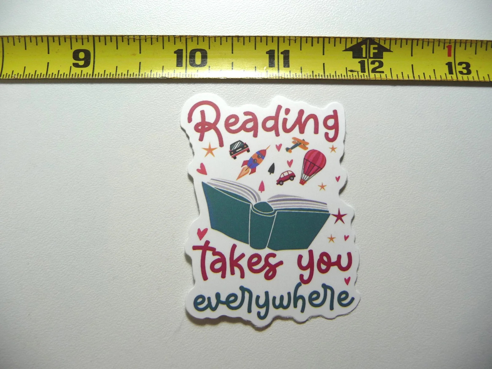 READING TAKES YOU EVERYWHERE SMALL STICKER DECAL READING NOVEL LIBRARY STORY