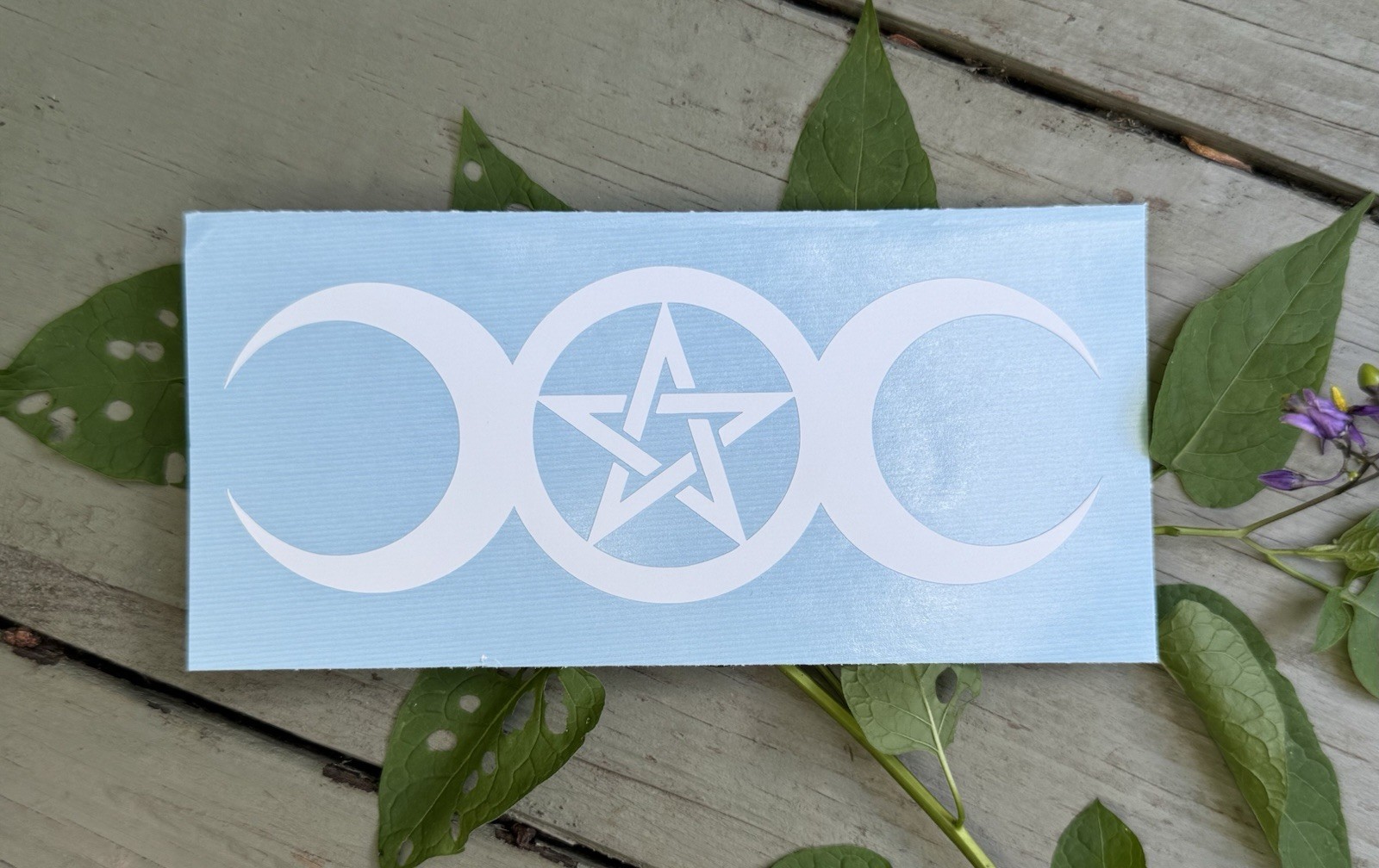 Wiccan Triple Moon Pentacle Decal White Matte Oracle 651 Vinyl Sticker Window