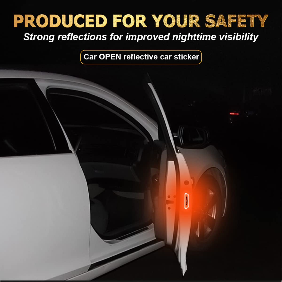 4PCS Reflective Car Door Warning Stickers Safety Visibility Decals