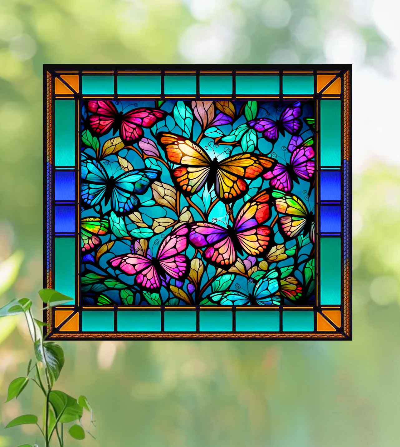 Butterflies Faux Stained-Glass WINDOW CLING Size 9" Repositionable Vinyl