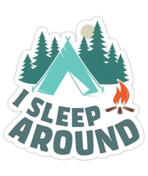 7-pack funny I sleep around camping outdoors hiking sticker 3" waterproof