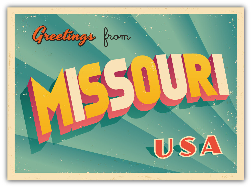 Missouri USA State Greetings Retro Emblem Car Bumper Sticker Decal "SIZES"