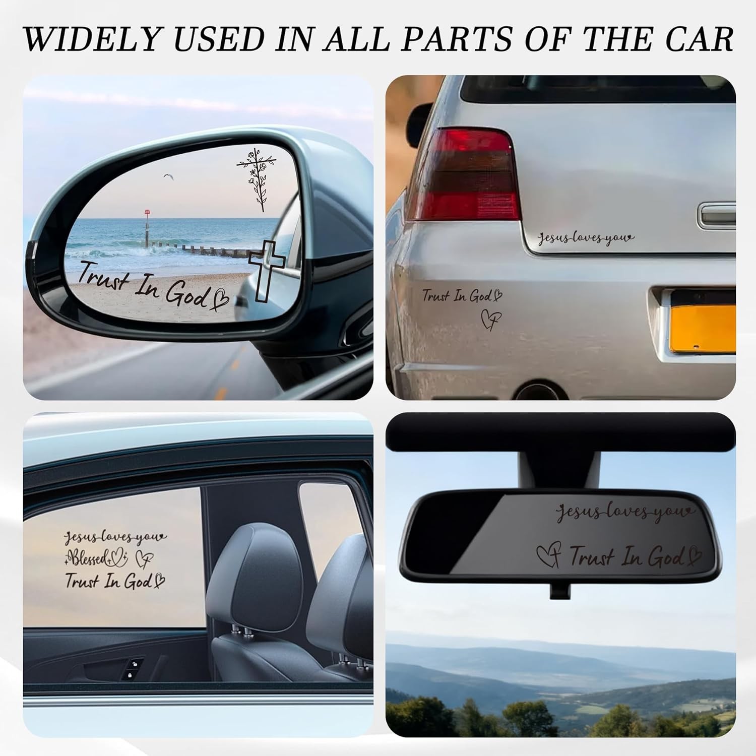6 Pcs Trust in God Rearview Mirror Stickers, Christian Car Decals for Faith Insp