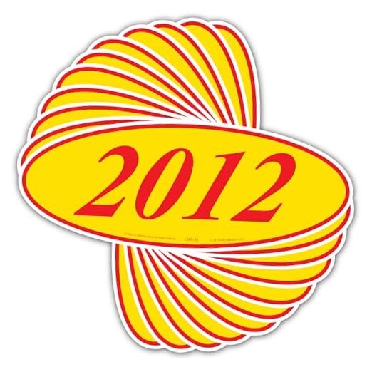 EZ-Line Oval Model Windshield Year Stickers for Car Windows Red and Yellow 2012