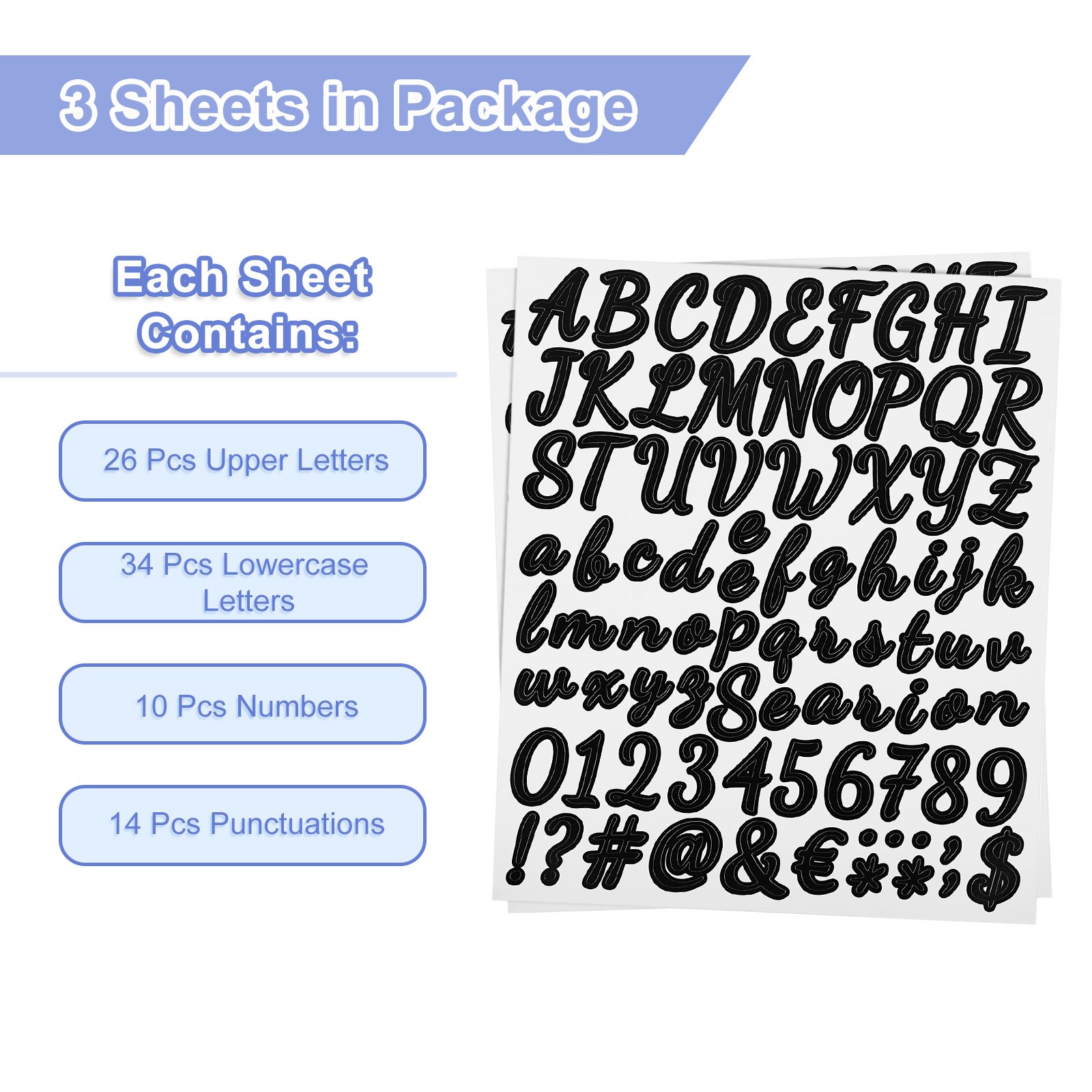 Vinyl Letters and Numbers Stickers, 252 Pieces (Black, 2.5 cm)