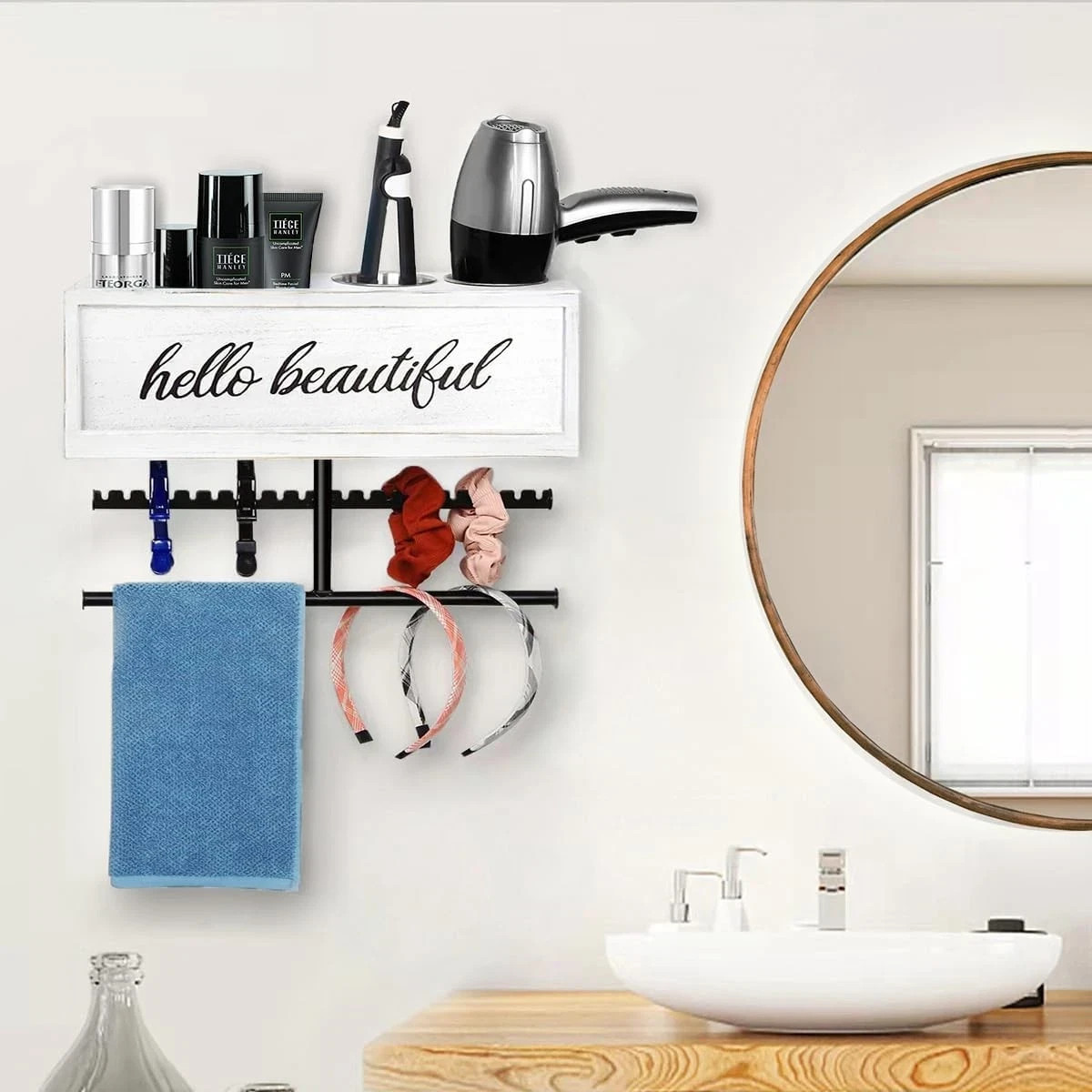 Rustic Hair Dryer Holder Wall Mounted,Hair Styling Tools & Accessories Organizer