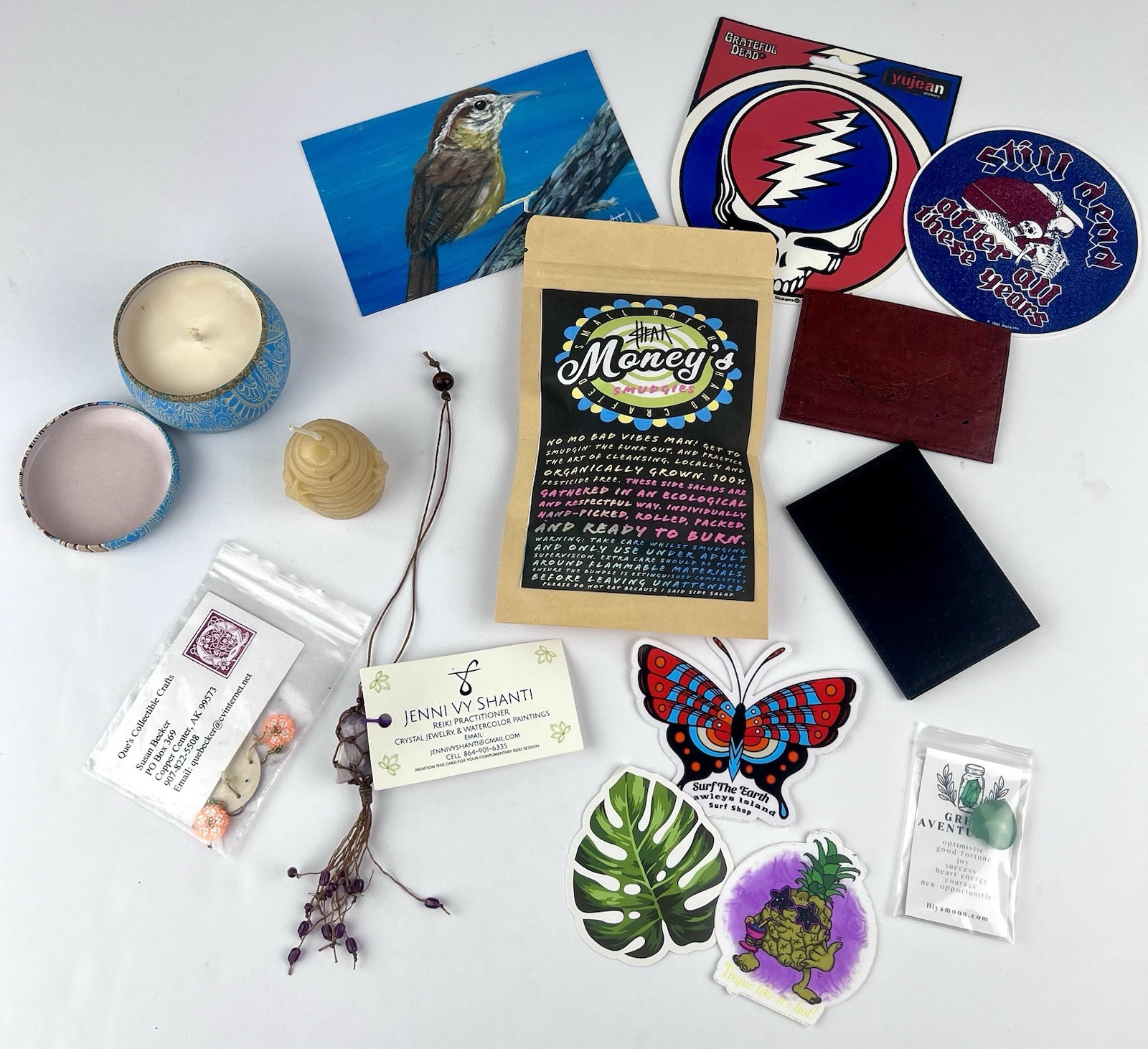 Bohemian as shown "Mystery" Candles Crytals Smudge Stickers Dead Hippy Boho Box