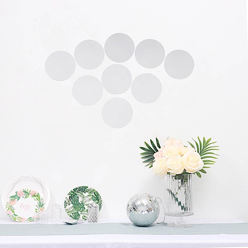 Round 12 Silver 6" MIRROR STICKERS Acrylic WALL DECALS Dorm Rooms Decorations