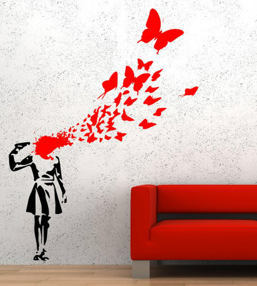 Banksy Wall Sticker Suicide Butterfly Girl Butterflies Decal Decor Vinyl
