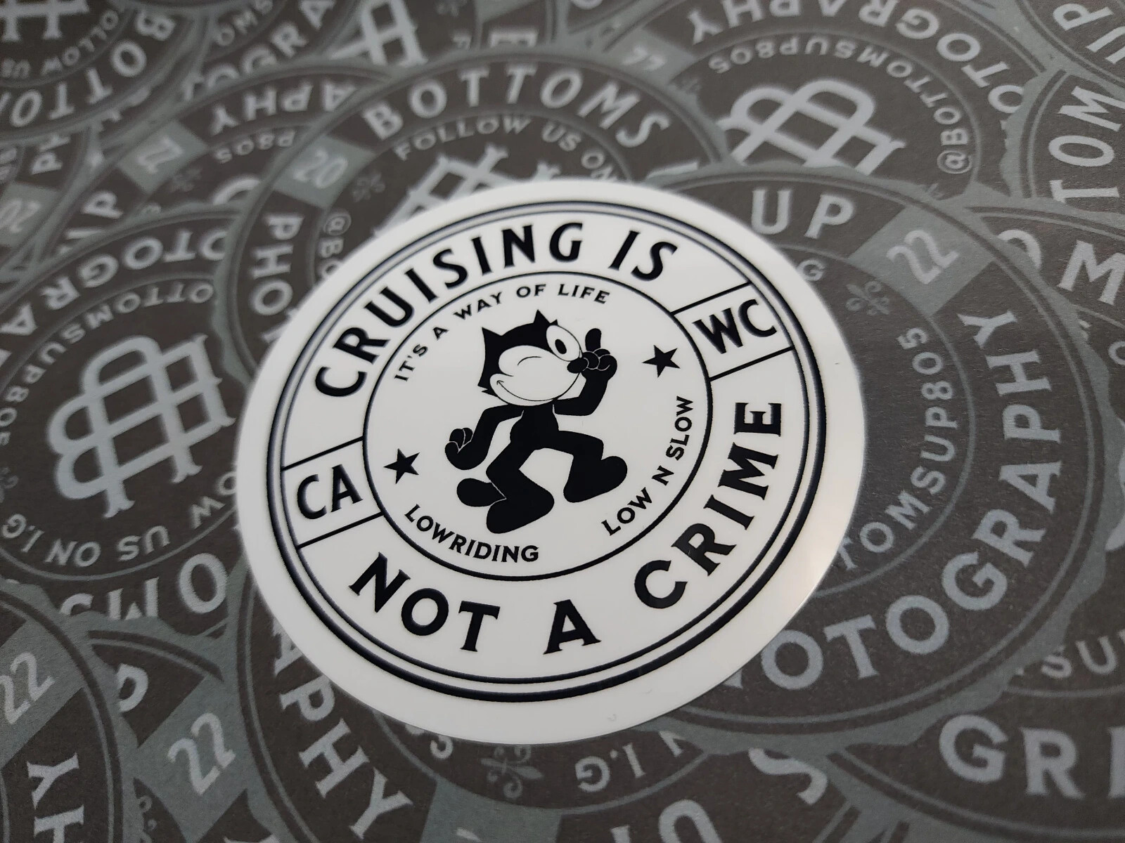 Cruising is not a Crime 3" Circle Felix the Cat