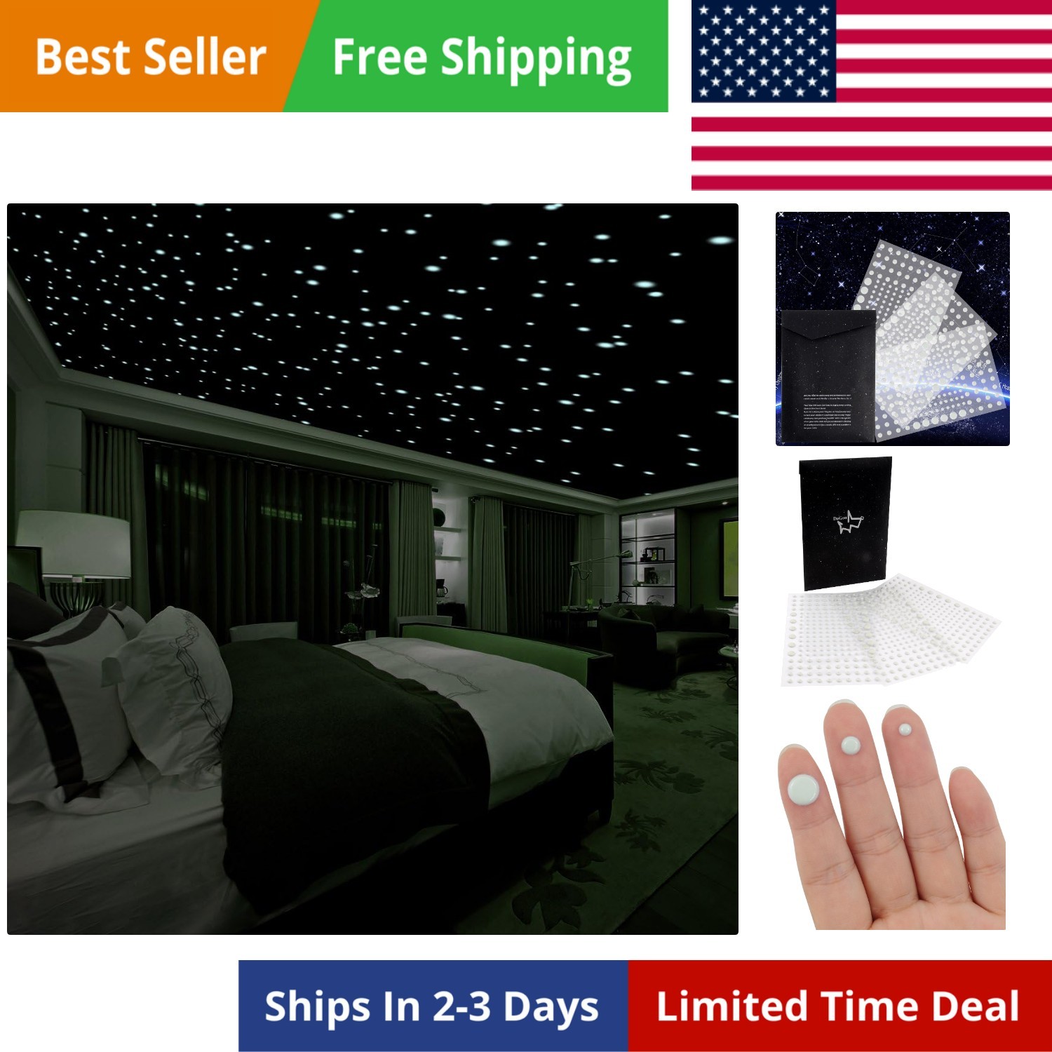 Realistic 3D Domed Glow in The Dark Stars,606 Dots for Starry Sky, Home Decor…