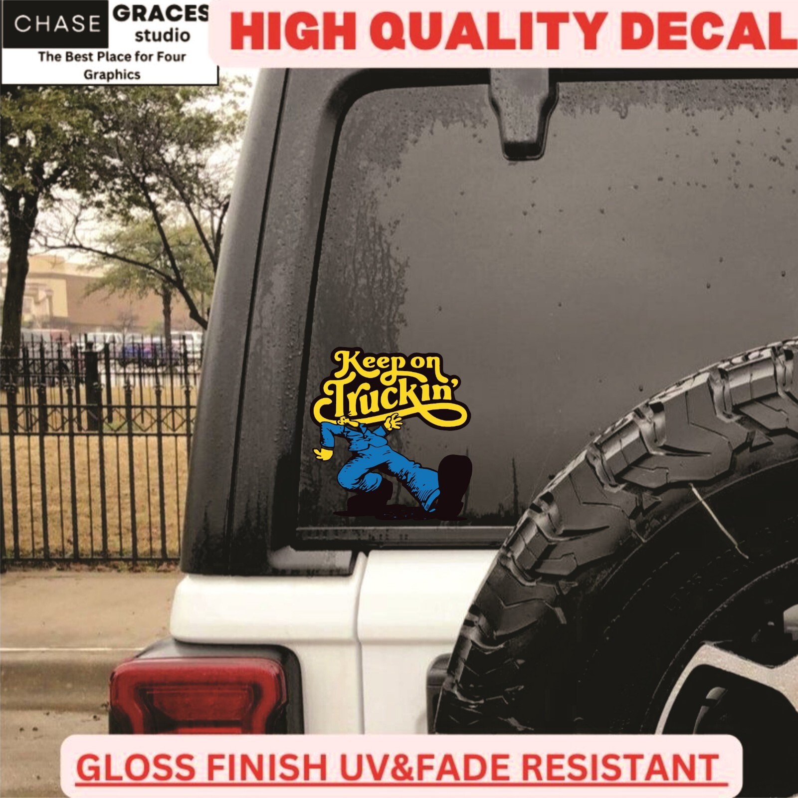 Pair of KEEP ON TRUCKIN' Vintage Style DECALs, Vinyl STICKER for truck car