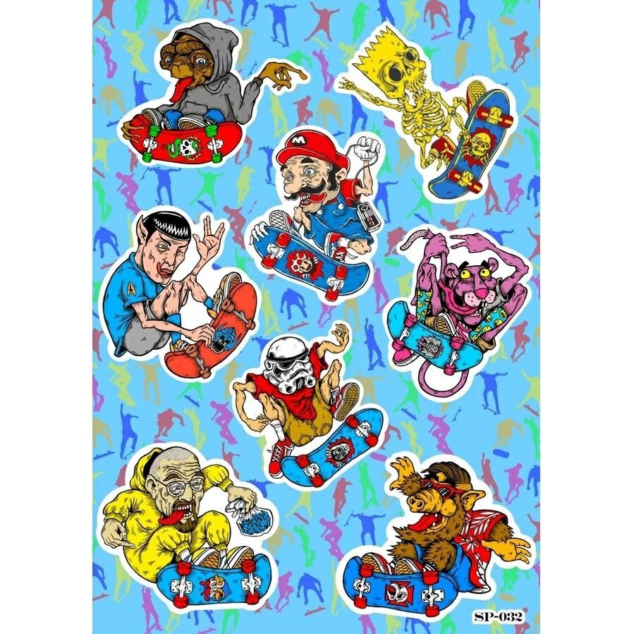 Cartoons Skateboarding Zombie Sticker Pack | Mario Trooper Walter White Simpsons
