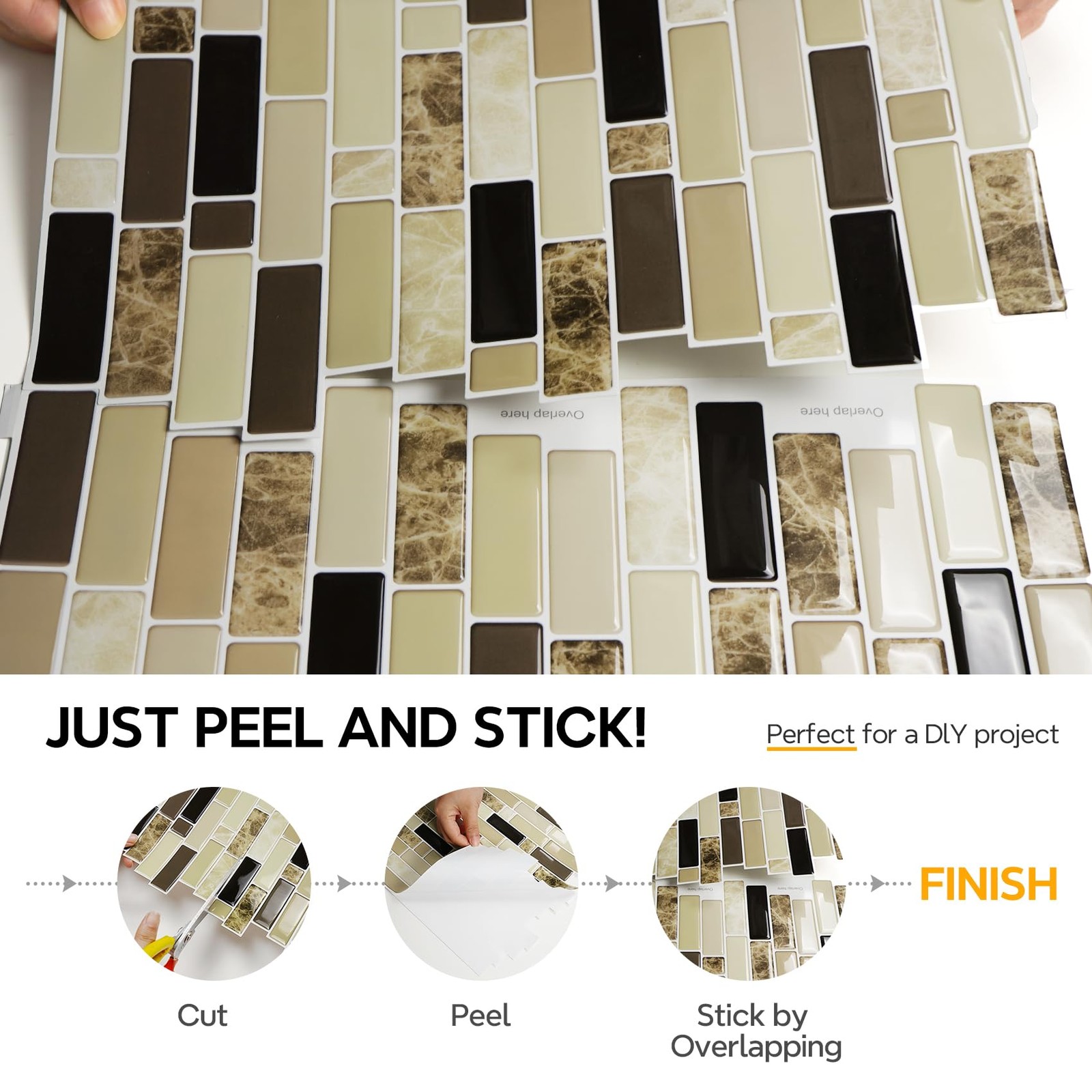 12" x 12" Peel and Stick Self Adhesive Kitchen Backsplash, Stick On Tile Back…