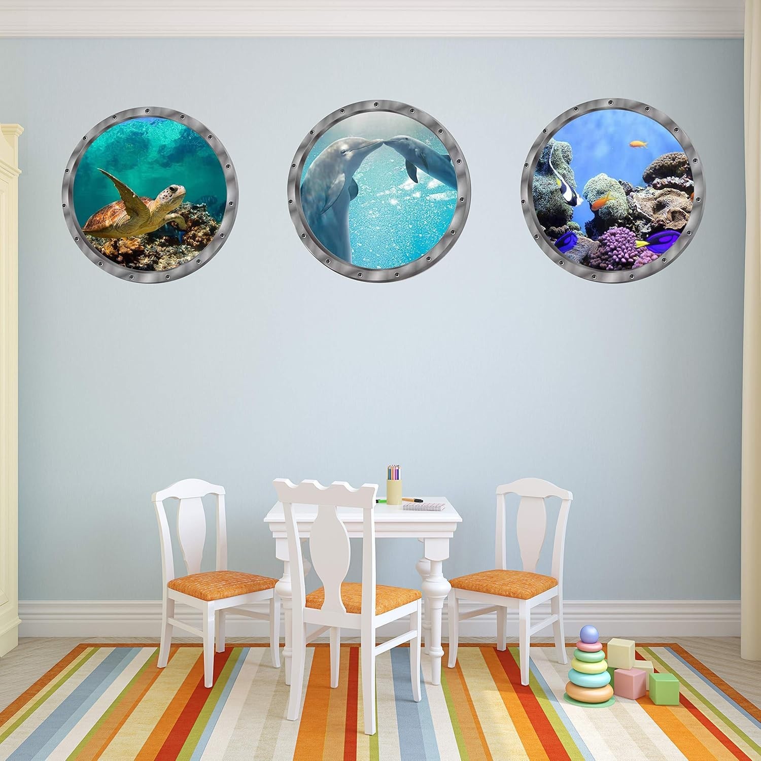 Light Blue Ocean-Themed Wall Decals – Waterproof & Removable Stickers