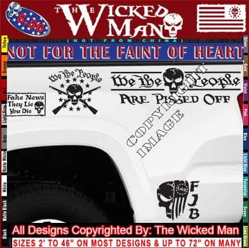 The Wicked Man – We The People Are Pissed Text USA Skull Decal Sticker