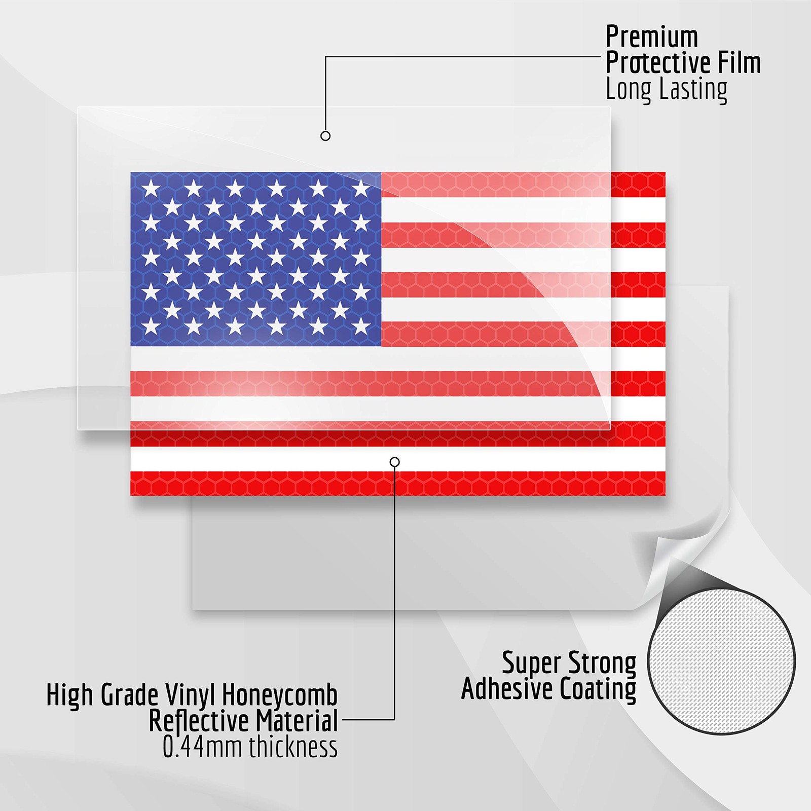3PC Reflective American Flag Sticker – 5×3 Inches – American Flag Decal Stickers
