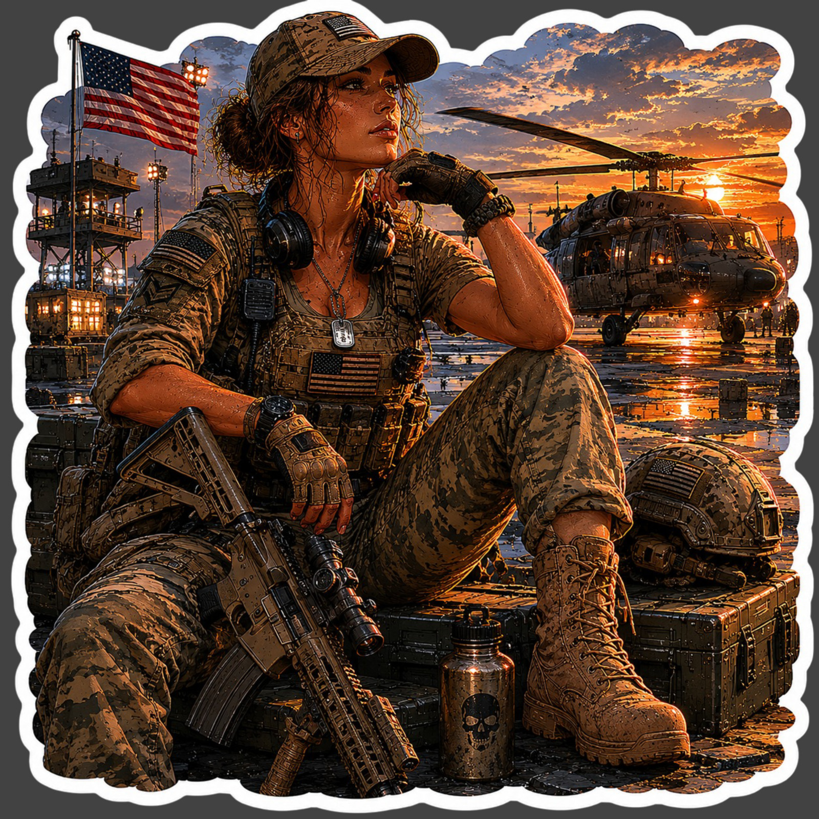 Female Veteran Sticker Vinyl Decal Military Pinup Army Girl Patriotic Art