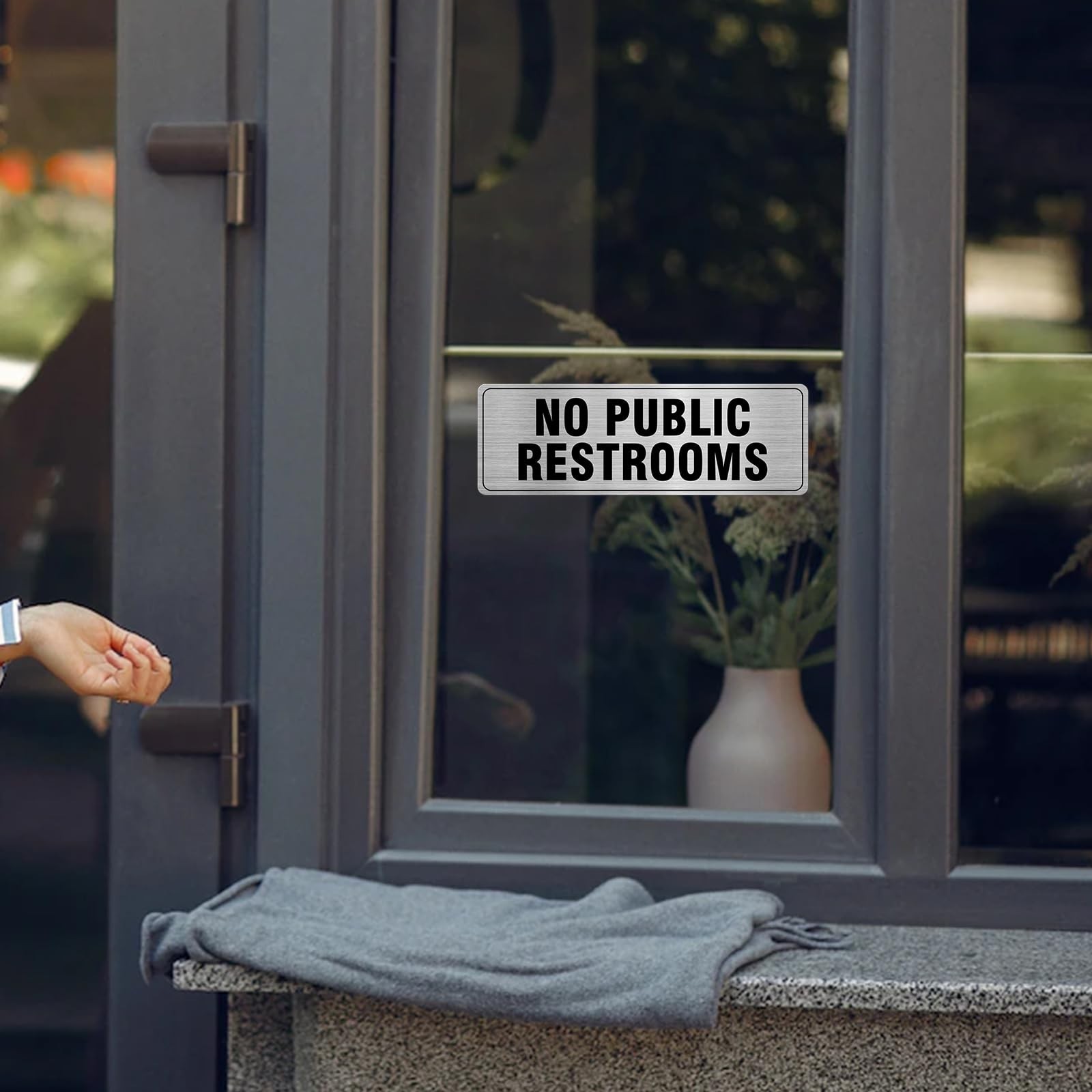 No Public Restrooms Sign Aluminum Silver 9 x 3 Inches Self-Adhesive Waterproo…
