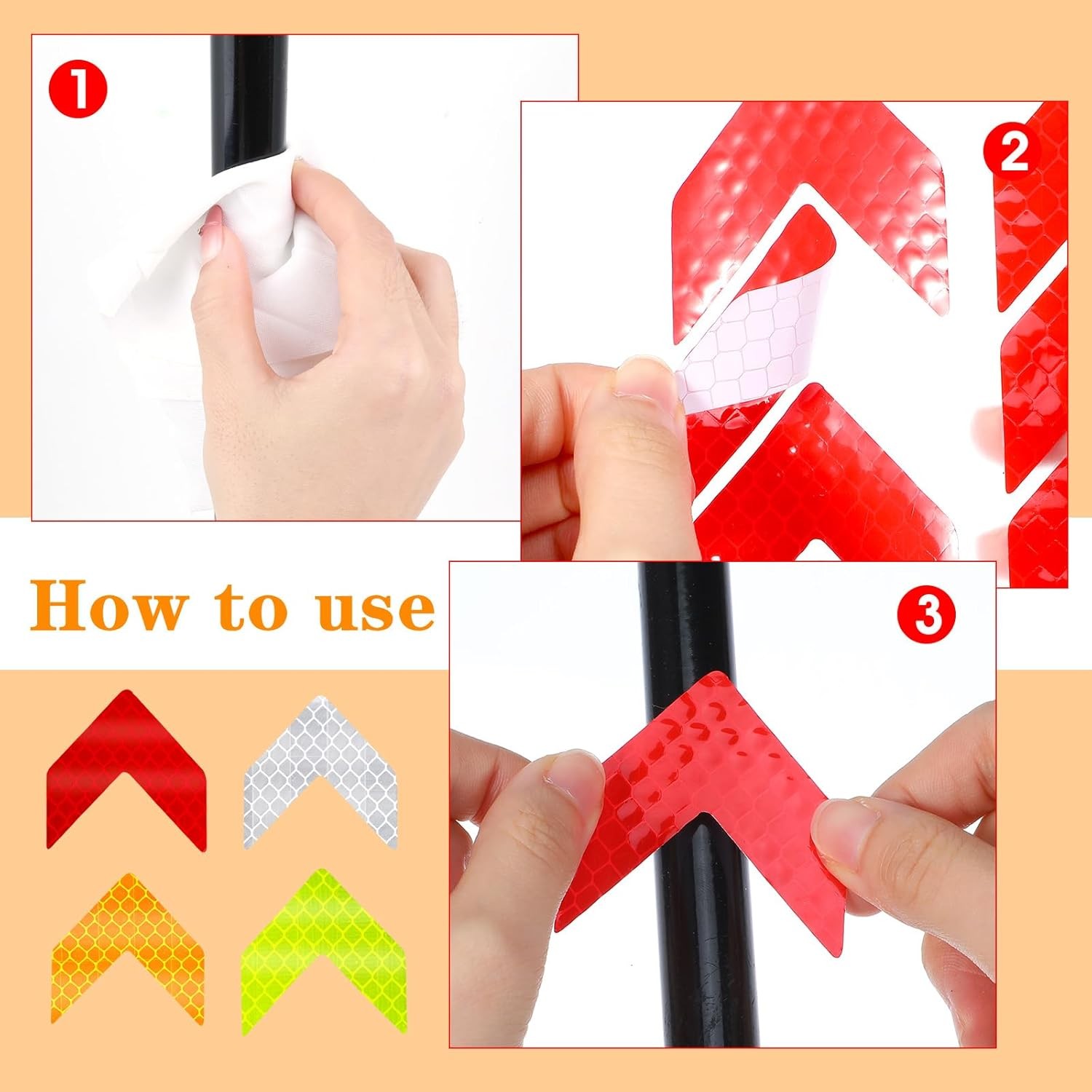 48PCS Reflective Stickers – High-Visibility Arrow Safety Stickers for Helmet, Ma