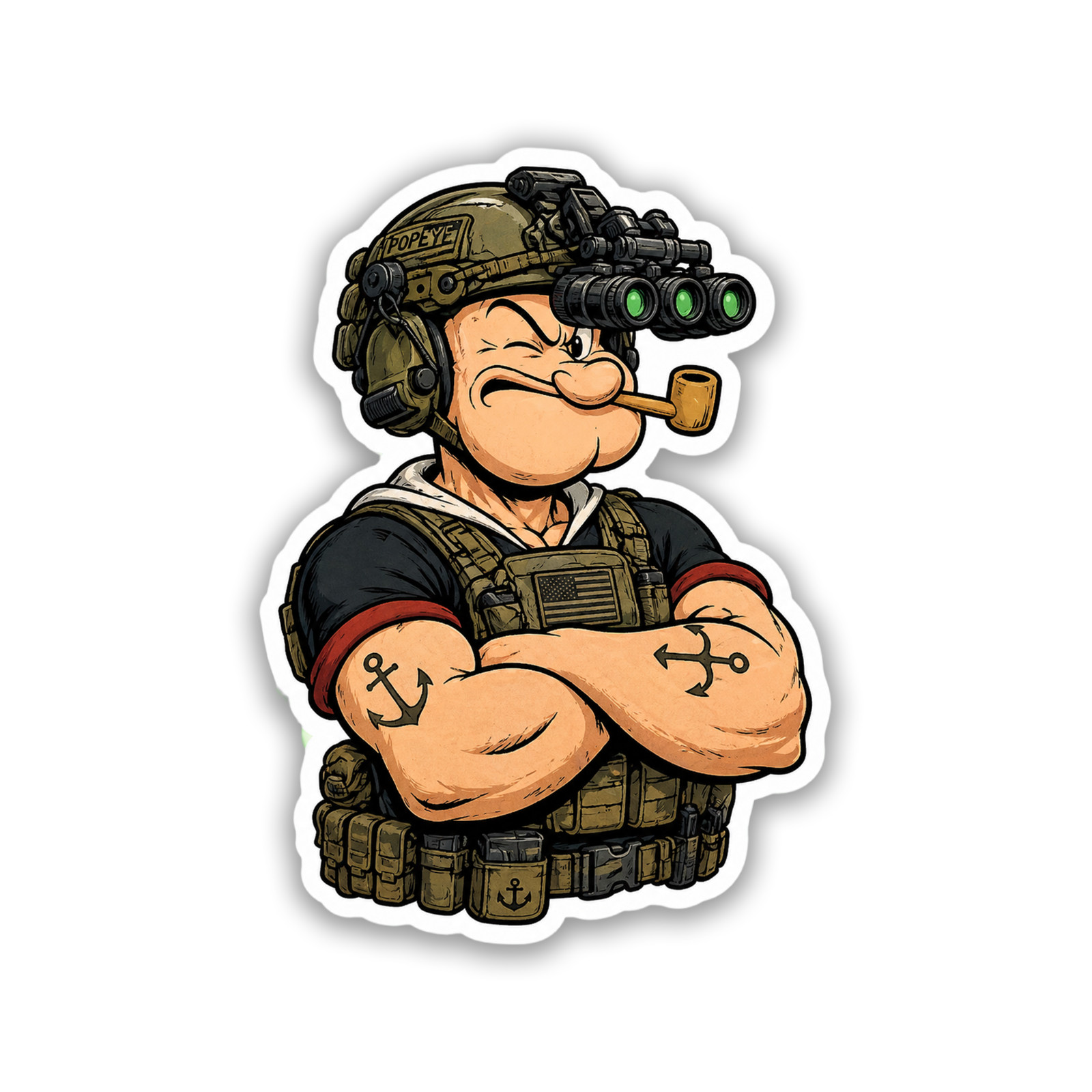 Combat Popeye Sticker 4 Inch Vinyl Decal Modern Tactical Cartoon Gun Safe Sticky