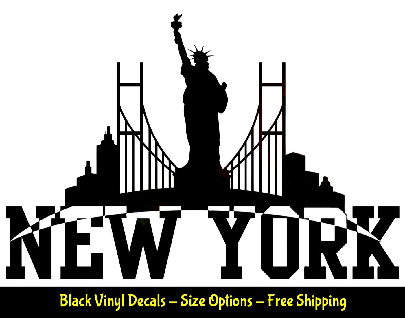 New York Skyline Statue of Liberty Black Vinyl Decal Car Tablet Tumbler Laptop