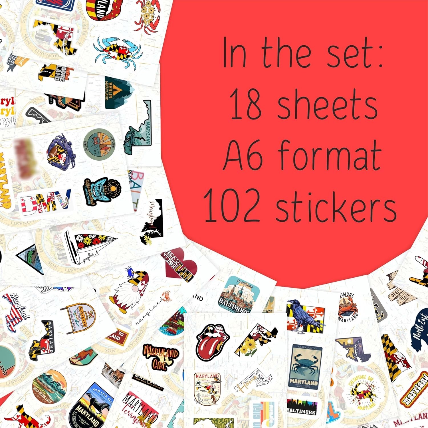 BulbaCraft 100Pcs Maryland Stickers for Water Bottle and Laptop – Maryland Pa