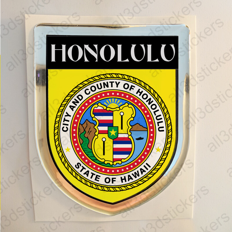 Honolulu USA Sticker Seal Resin Domed Flag United States Stickers 3D Shield