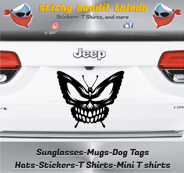 Butterfly skull 7 inch window vinyl decal sticker