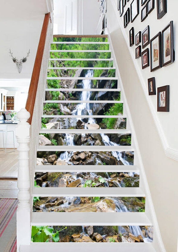 3D River Stone Grass AZ399 Stair Risers Decoration Mural Vinyl Wallpaper Kay