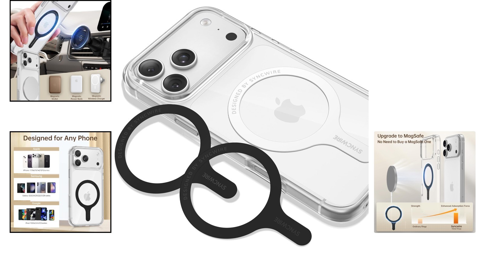 3 Pack MagSafe Magnetic Rings for Seamless Wireless Charging – Black & White