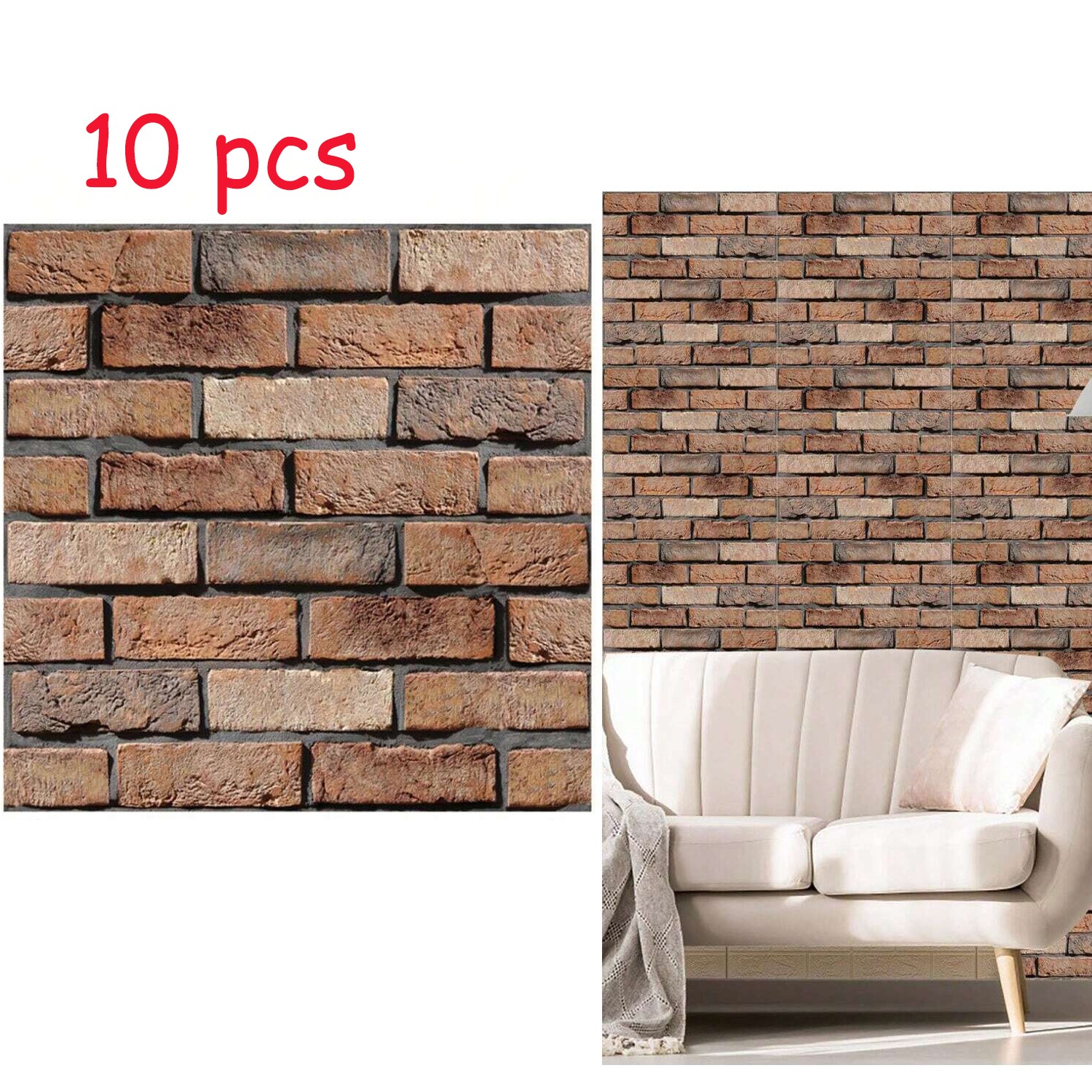 10PCS 3D Brick Wall Stickers Waterproof Wall Panels Peel And Stick Self Adhesive