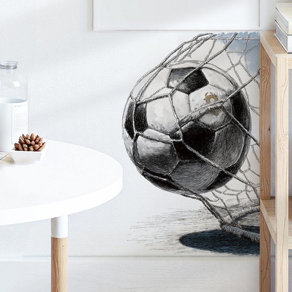 Soccer Ball Hitting Net Sketch Wall Art Print Thick Fade Resistant Ink