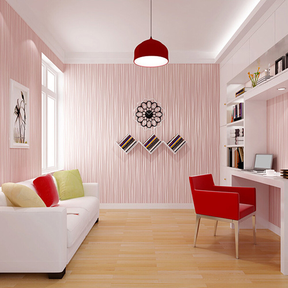 10M 3D Textured Wallpaper Roll Non-Woven Plain Stripe Wall Sticker for Bedroom