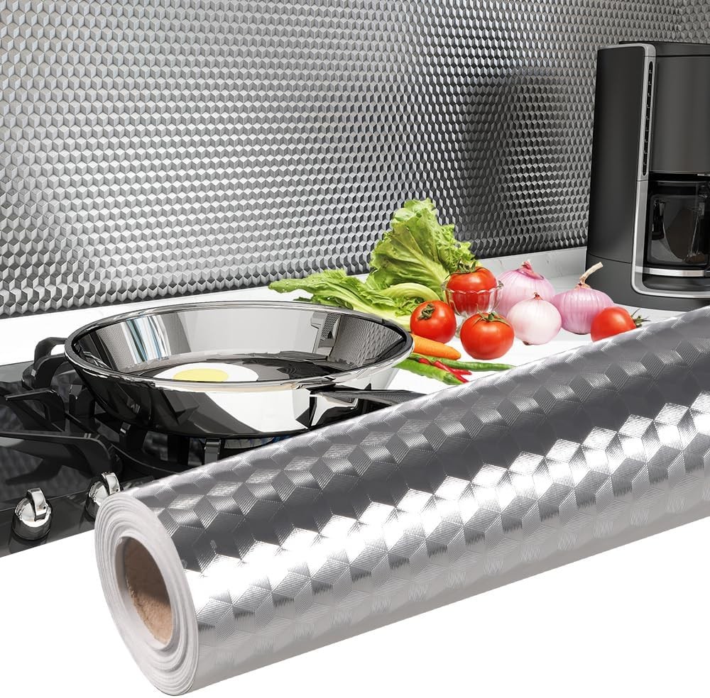 Kitchen Wallpaper Oil Proof Sticker Backsplash Self-Adhesive Paper Cabinet Liner