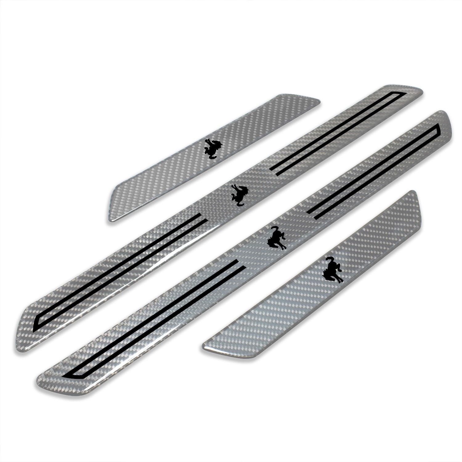Ford Bronco Logo Silver Carbon Fiber Universal Door Sill Protector Kick Plates