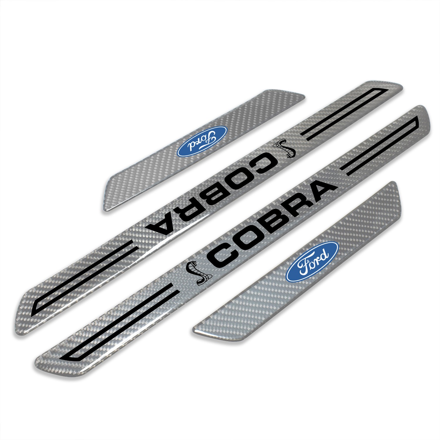 Ford Mustang Cobra Silver Carbon Fiber Universal Door Sill Protector Kick Plates
