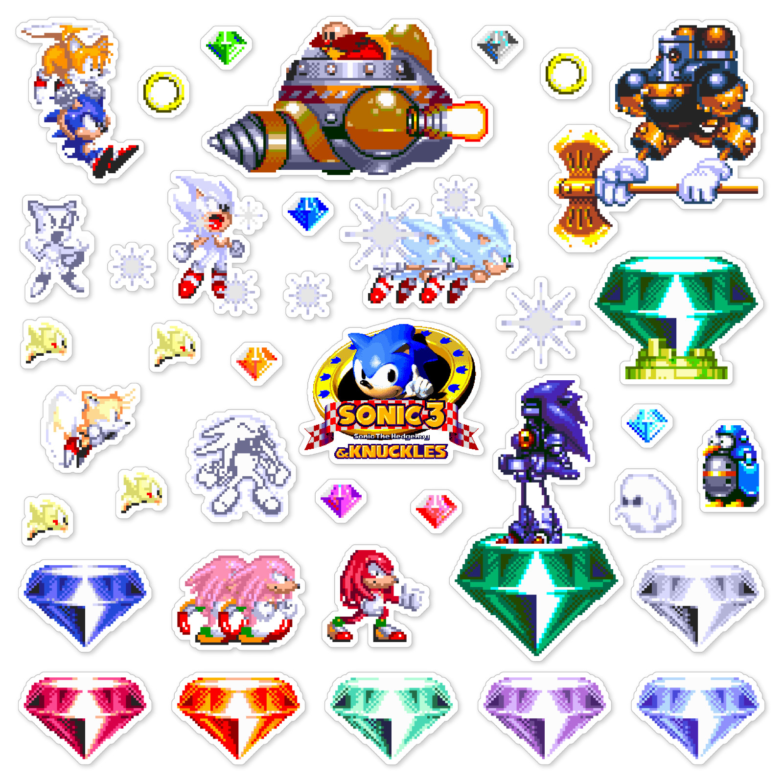 Sonic the Hedgehog 3 & Knuckles Stickers Sega Genesis Pixel Art 38 Sticker Pack
