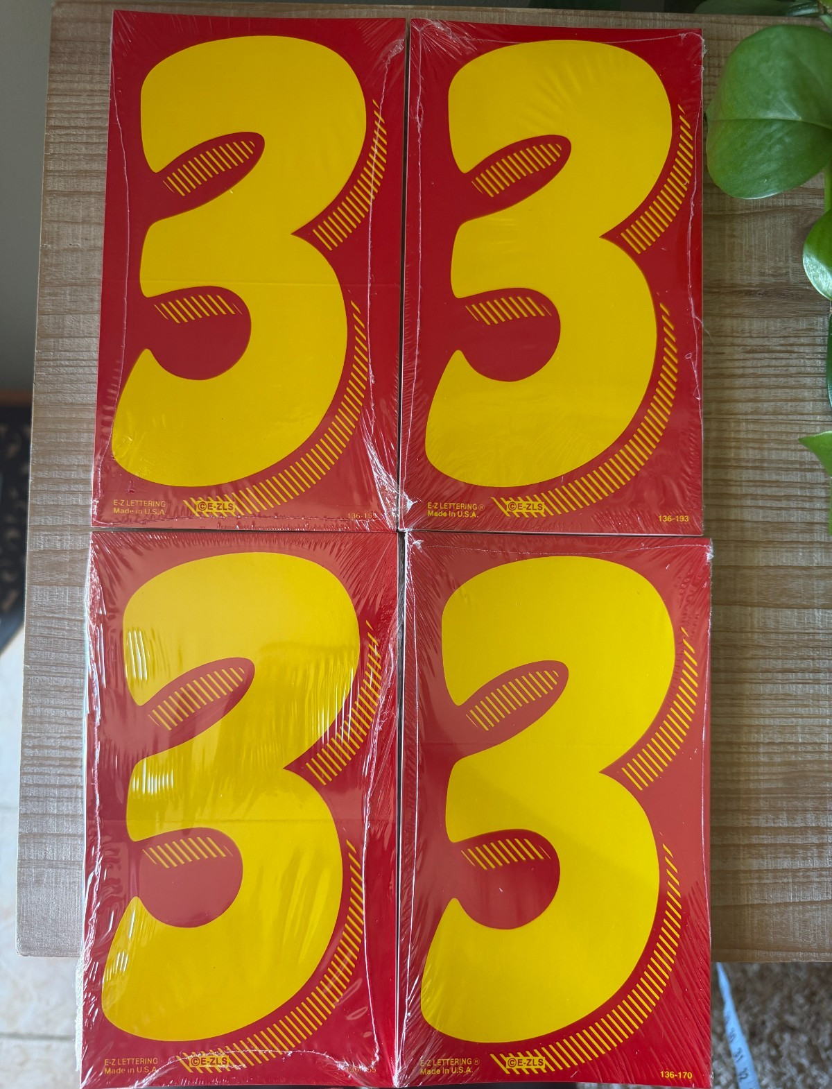 E-Z Lettering Number 3 Windshield Decal Auto Dealer Lot of 4 Pkgs