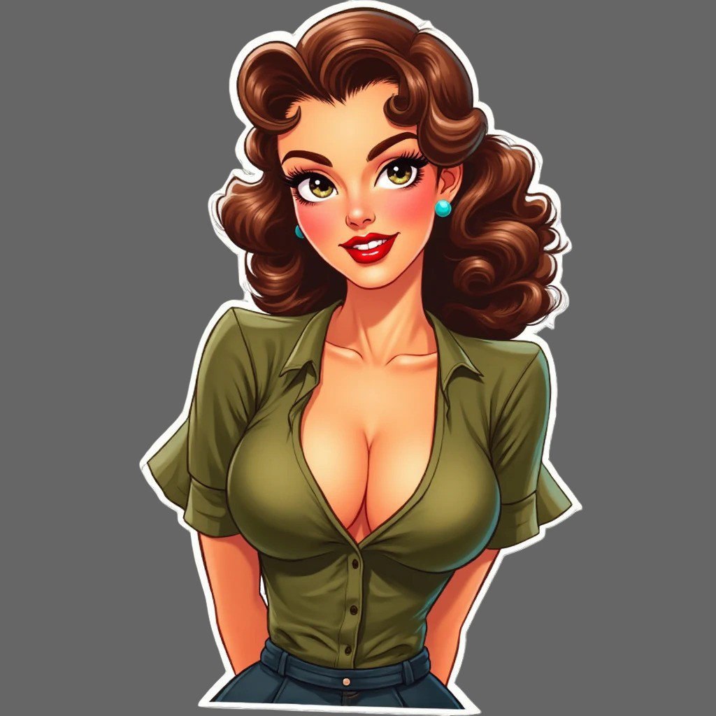Pinup Girl sticker vinyl decal vintage retro beauty elegant pose green blouse