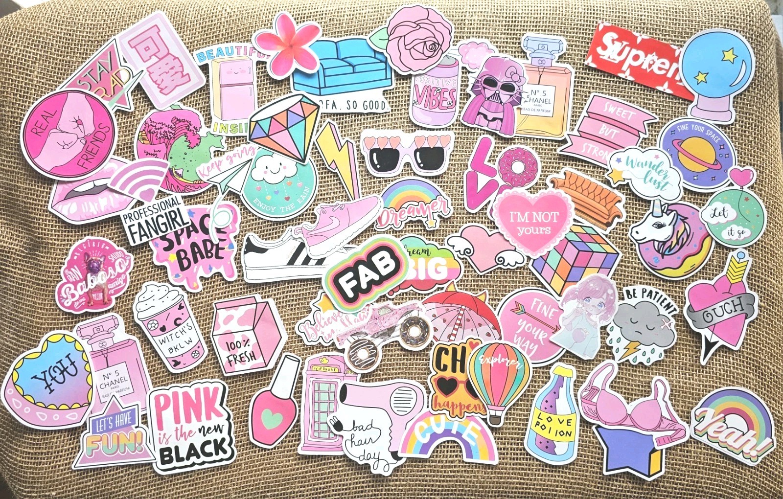Lot Of 60 Girl Themed Vinyl Stickers Whimsy, Fun, Pink 2.75" To 3.5"