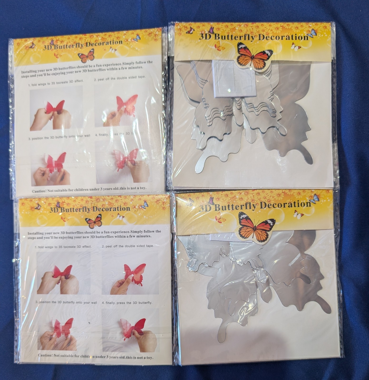 3D Unves DIY Silver Butterfly Decoration-Baby Bedroom Huge lot 25 Double Pks