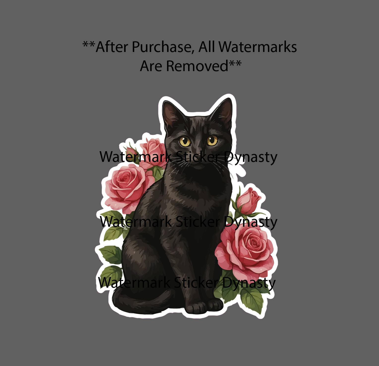 Black Cat Sticker Waterproof Decal Roses Flower Floral Animal Pet Gift NEW
