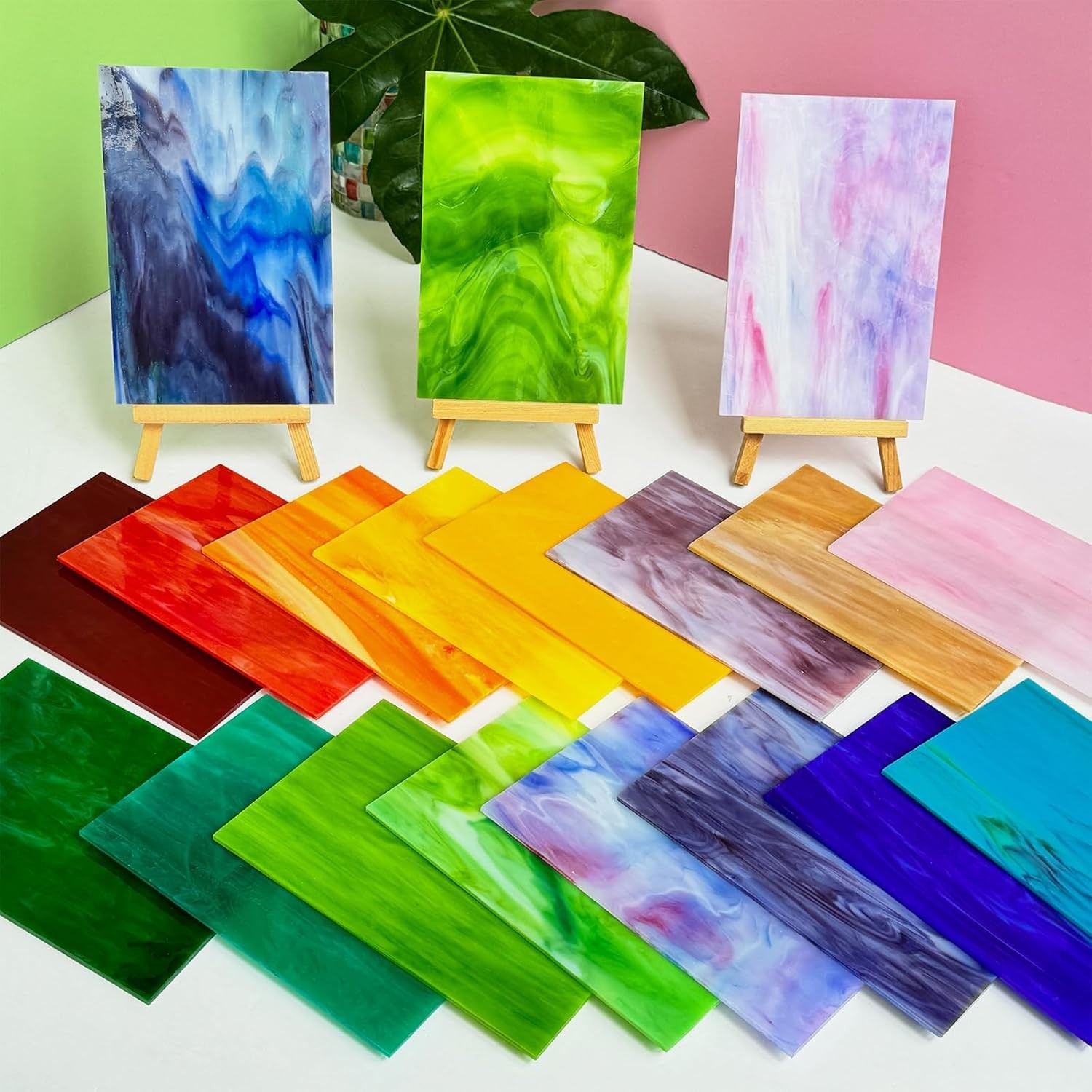 36 Sheets Vibrant Stained Glass Sheets Variety Pack, 6 X 4 Inch Stained Glass Su