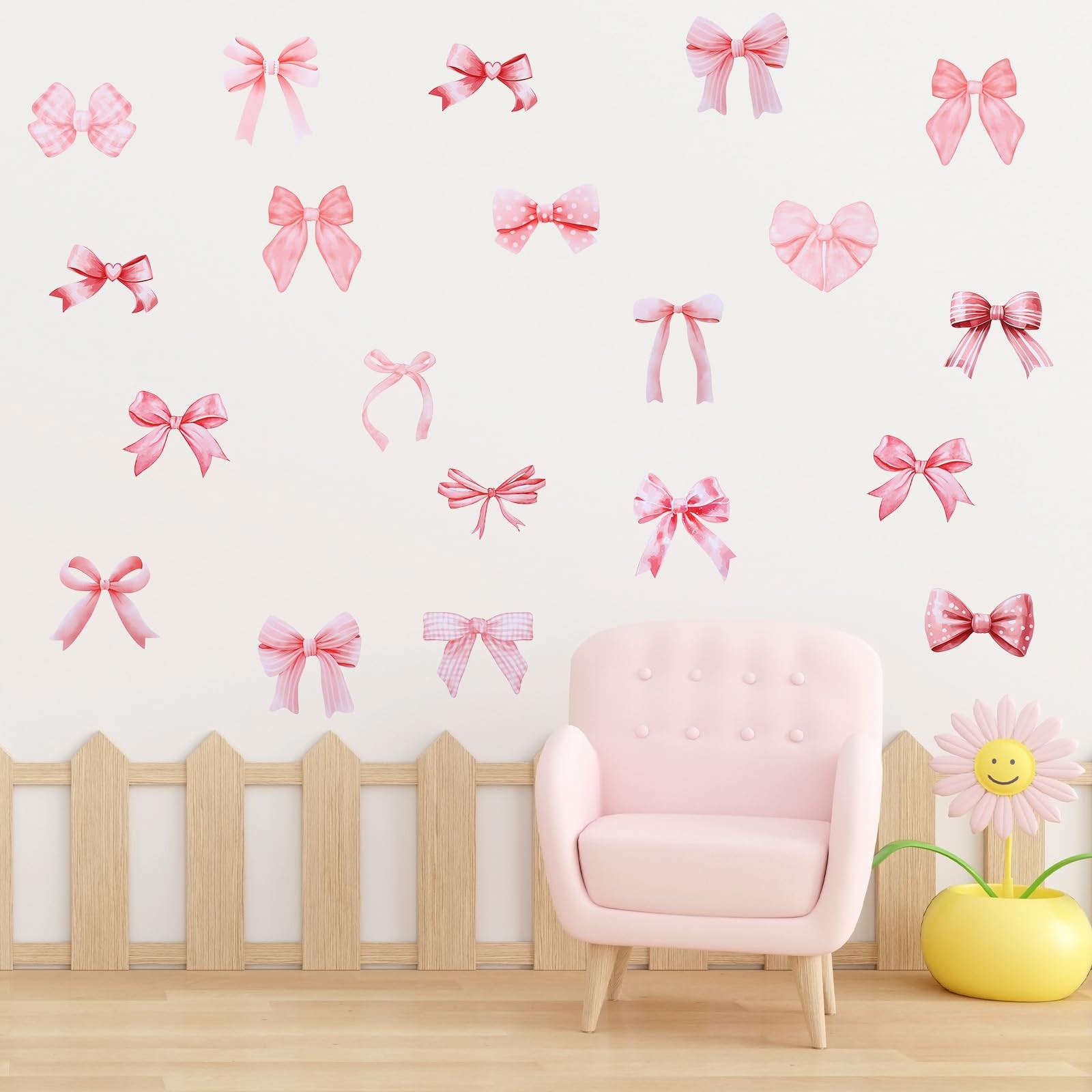 64 Pcs Bow Wall Stickers Pink Vinyl Peel Stick Bowtie Decal Watercolor Coquet…