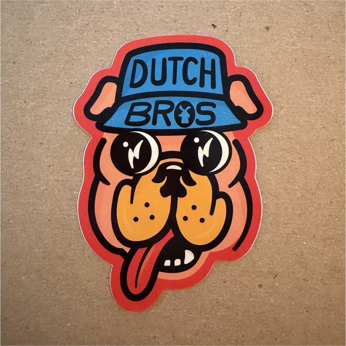 Dutch Bros Coffee Bulldog Sticker Orange Blue Black Coffee & Tea Theme