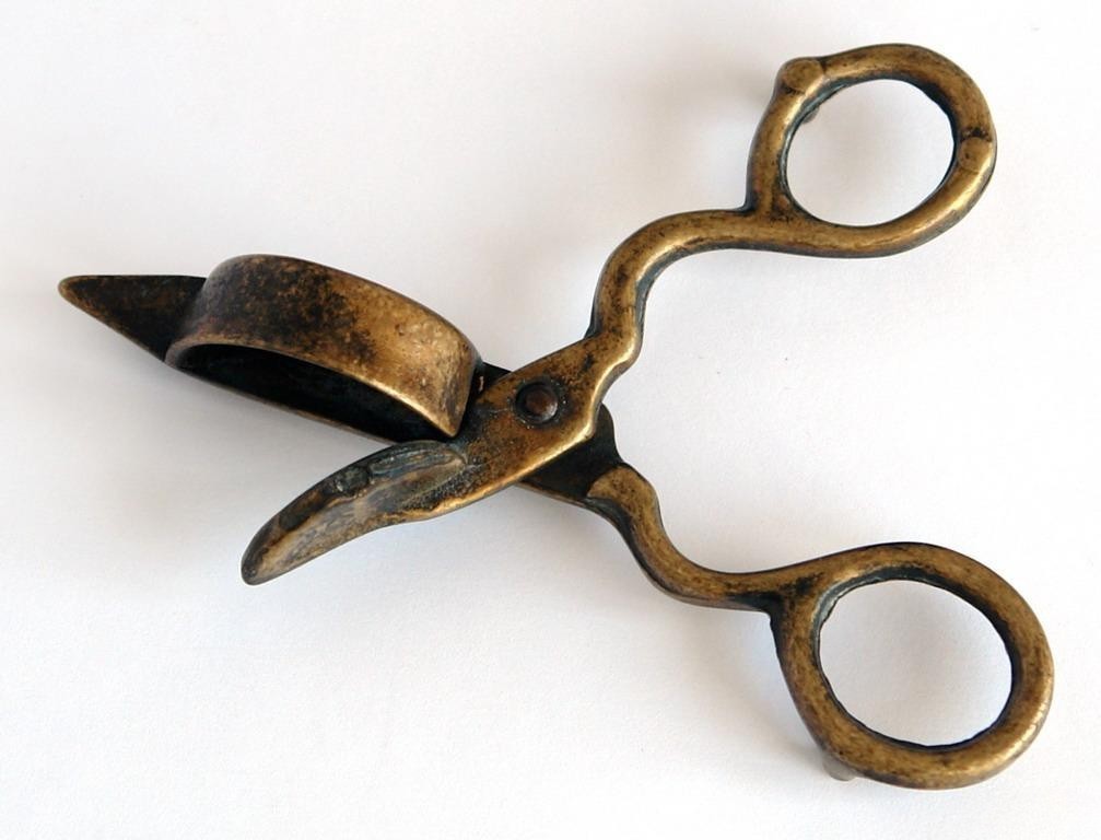 Antique Bronze Candle Snuffer Scissors Wick Trimmer Vintage Rare Tool