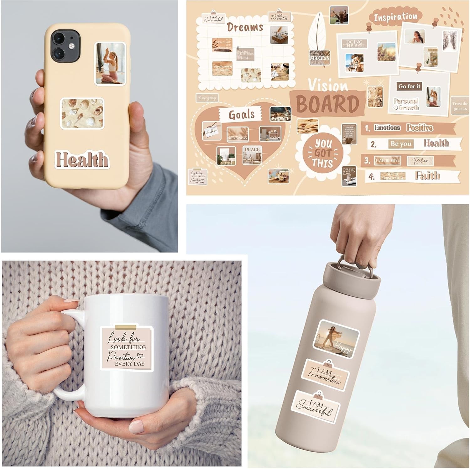 50PCS Motivational Quote Stickers Minimalist Neutral Aesthetic Self Growth