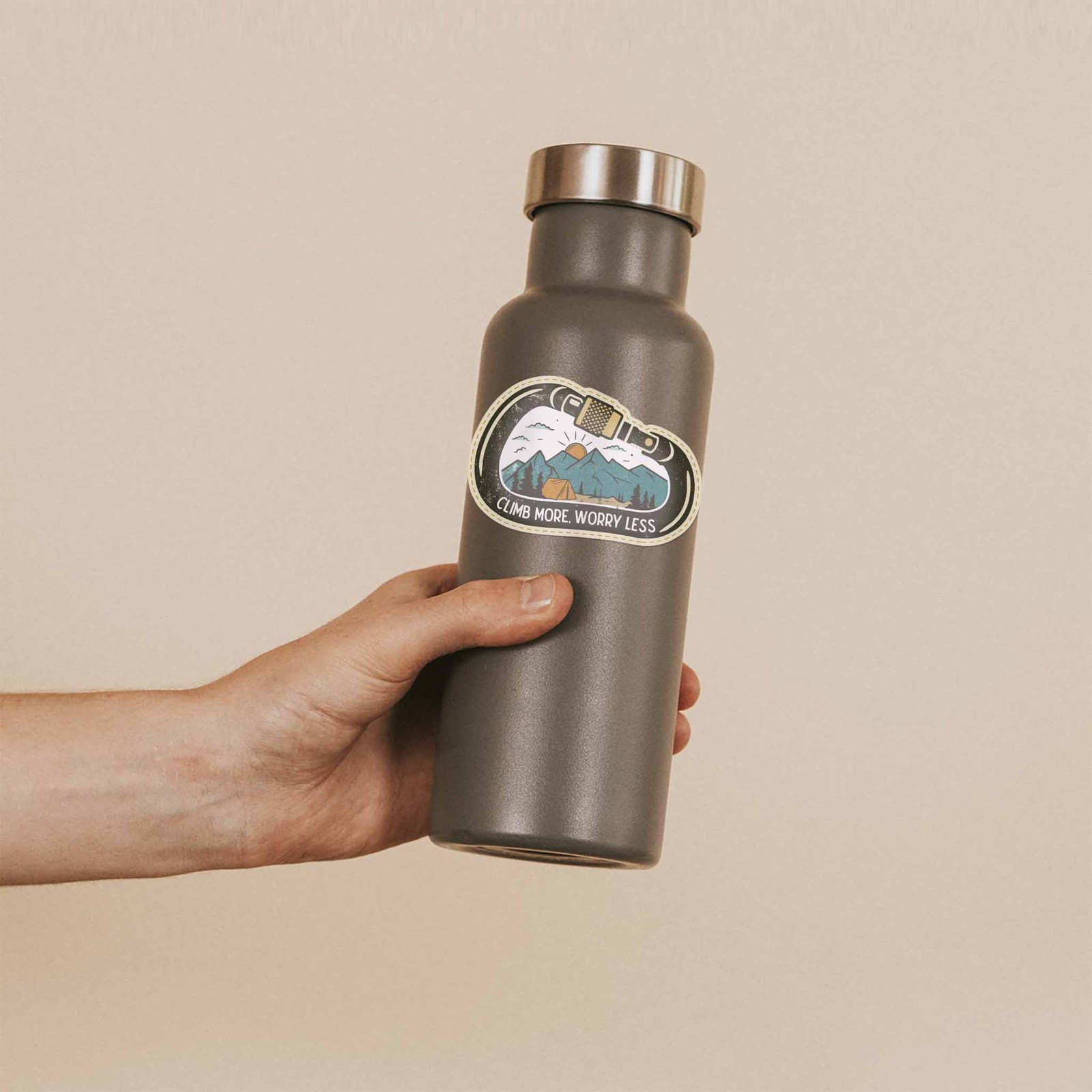Climb More Worry Less Sticker – Cute Outdoors Decal for Water Bottle & Laptop