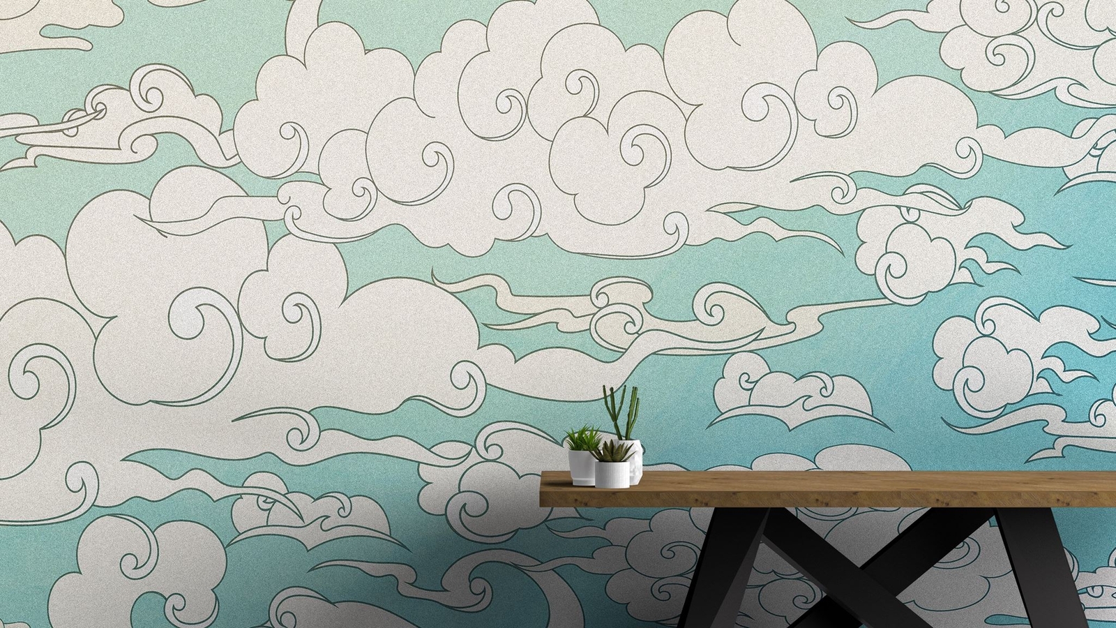Japanese Traditional Curly Cloud in Sky Abstract Illustration Asian Decor Wall M